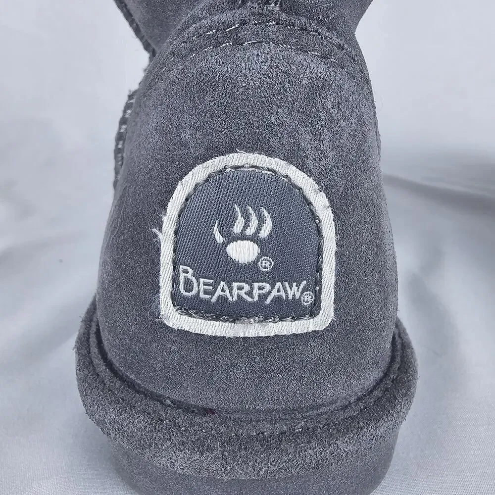 Bearpaw Emma Short Suede Winter Boots Gray Women’s Size 7 Sheepskin Lined